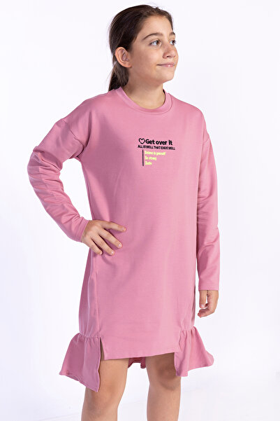 Toontoy Rochie pentru fetiță guler rotund cu fantă cu broderie cu volane