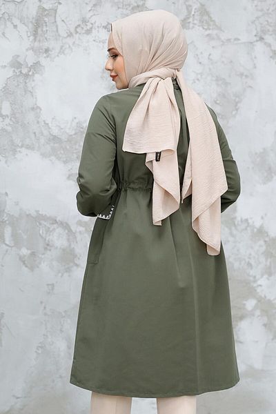 Neva Style قبعة حجاب كاكي بأزرار 91781HK