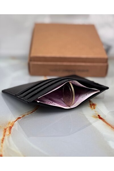 Fil Deri Premium Γνήσιο Δερμάτινο Ανδρικό-Γυναικείο Πορτοφόλι Λεπτό Μαύρο Πορτοφόλι με Ειδικό Κουτί