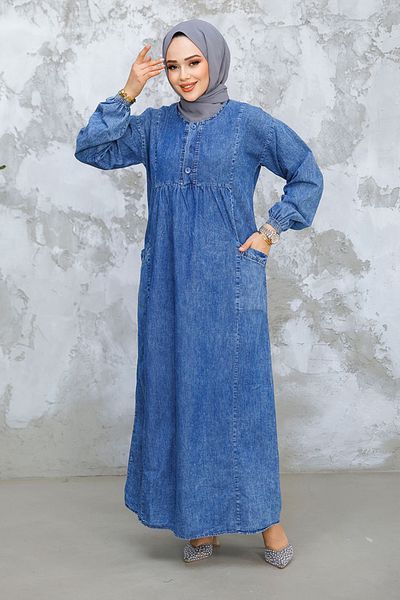 Neva Style Blugi cu nasturi Rochie Hijab Albastru Inchis 19139KM