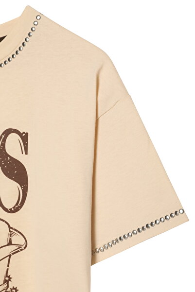 Quzu Beige T-Shirt - Staple Accessories, Text Printed