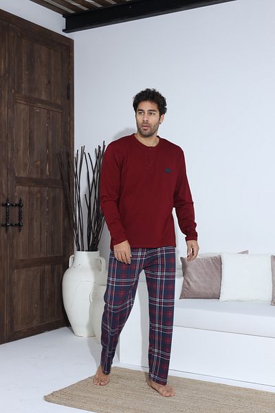 CALİA Men's Combed Single Jersey Long Sleeve Pajama Set
