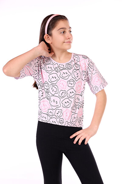 Toontoy Fată - Tricou complet cu fața zâmbitoare cu imprimeu