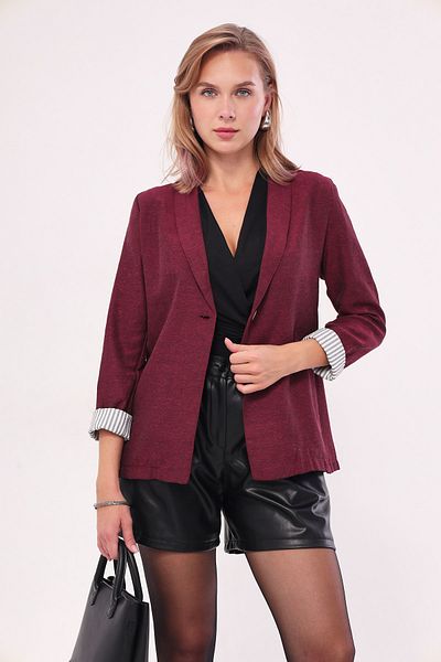 armonika Damenjacke mit einem Knopf und weinrotem, gestreiftem Innenärmel ARM-22K001122