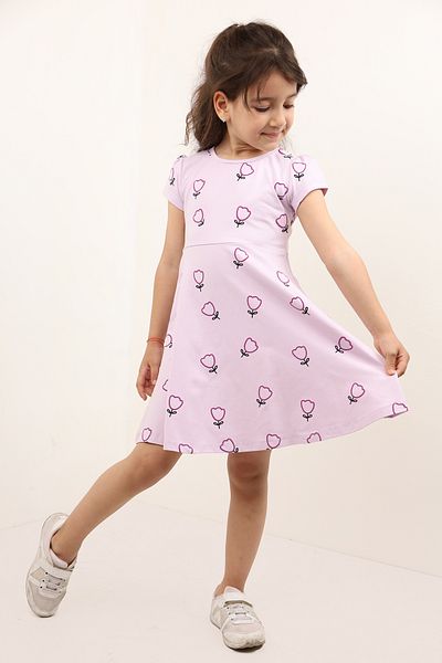 Toontoy Girls' Full Tulip Printed Dress with Skirt Flounce
