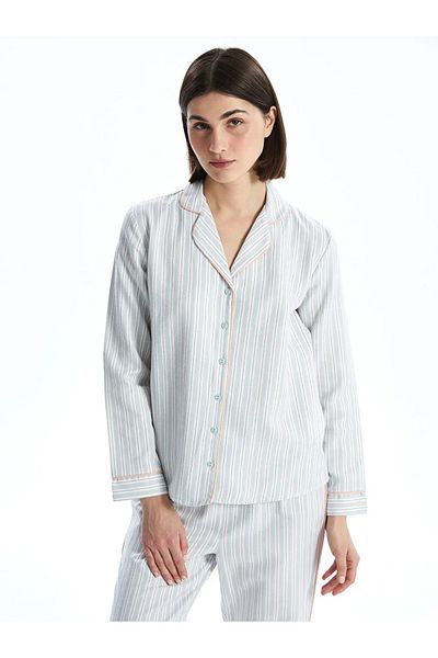 LC Waikiki Lcw Dream Blue Shirt Collar Striped Women's Pajamas Set