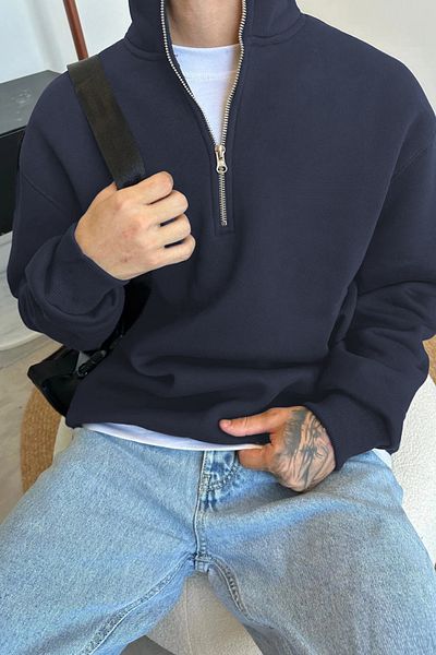BayBayan Men's Half Zip Thick Winter Premium Model Sweatshirt
