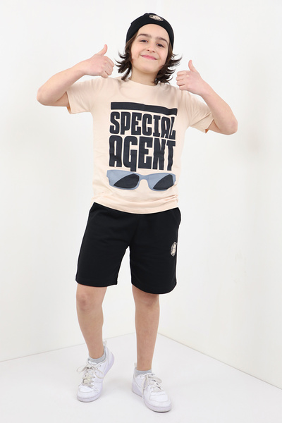 Toontoy Set de pantaloni scurți pentru băieți Yaz cu imprimeu cu detaliu de armătură inferioară