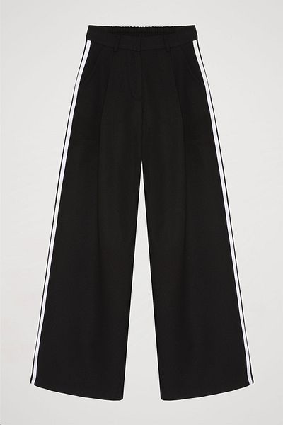 Quzu High Waist Trousers with Double Stripe Sides Black