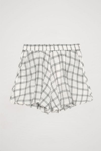 Quzu Ecru Mini Balloon Shorts - Plaid Stripes