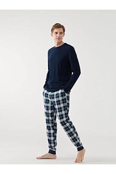 LC Waikiki Lacivert Standart Kalıp Ekose Erkek Pijama Alt