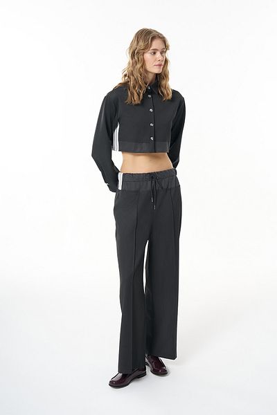 Quzu Dark Gray Wide Leg - Waist Fabric Match Trousers