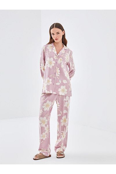 LC Waikiki Set de pijamale de damă cu guler de cămașă liliac