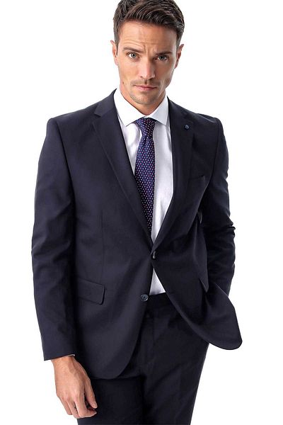 Melantis Men's Black Basic Plain Slim Fit Slim Fit 6 Drop Suit