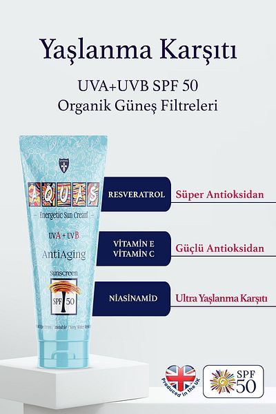 Aquas Energetic Sunscreen -Spf50,UvaUvb 100ml, Anti-aging, White Non-marking New Formula