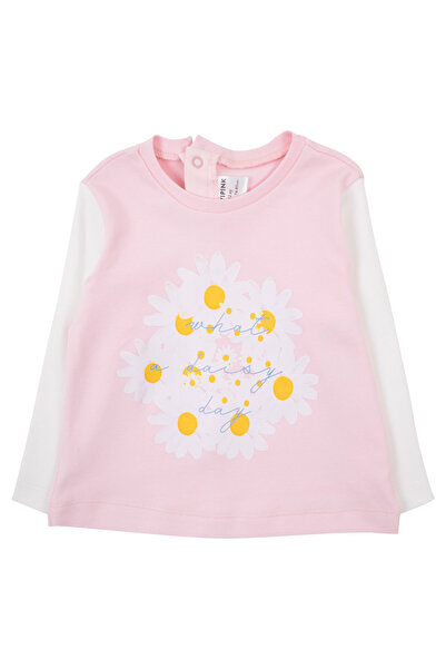 Mavipink Bebek %100 Pamuk Papatya Baskılı Pembe Uzun Kol T-Shirt