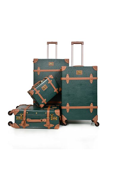 MORANO Morano 4 Piece Classic Full Leather Luggage Set with Spinner Wheels and Safety Lock