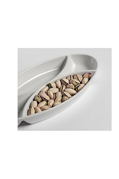 mastergold Melamine Divided Oval Serving Plate 15 * 30 cm Multi Use for Nuts, Desserts, Sauces and Snacks White