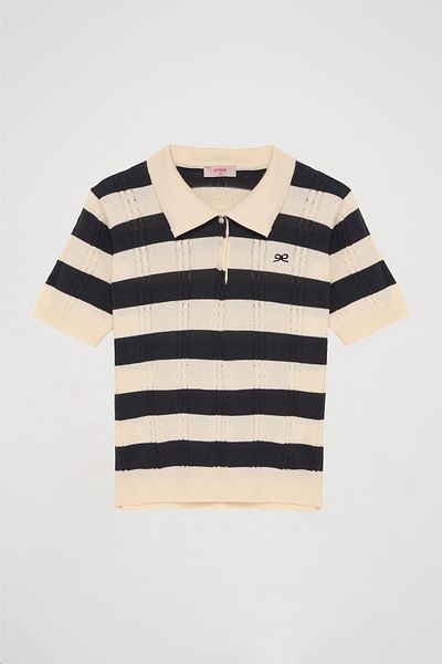 Quzu Polo Neck Knitted Knitwear Navy Blue