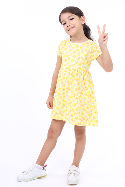 Toontoy Rochie pentru fetiță, cu detaliu de panglică în talie, cu imprimeu