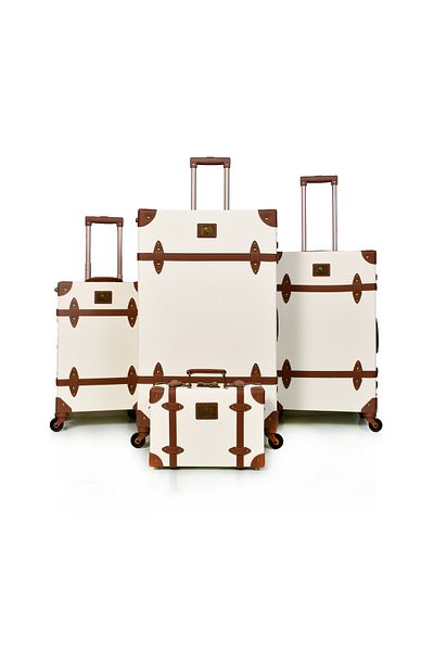 MORANO Morano 4 Piece Classic Full Leather Luggage Set with Spinner Wheels and Safety Lock