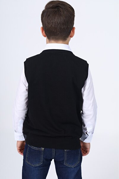 Toontoy Boy's V-Neck Buttoned Peto Knitted Vest with Pocket Detail