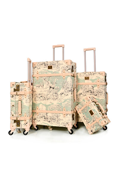 MORANO جلد كلاسيكي بلكامل موريا نو 4 قطع شنط طقم سفر - دوارة وقفل أمان متضمن