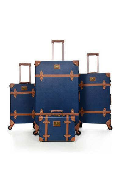 MORANO Morano 4 Piece Classic Full Leather Luggage Set with Spinner Wheels and Safety Lock