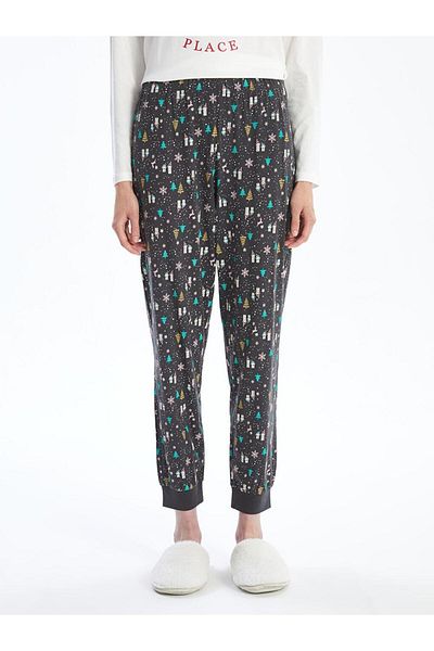 LC Waikiki New Year's Themed Women's Jogger Pajamas Bottom with Elastic Waist