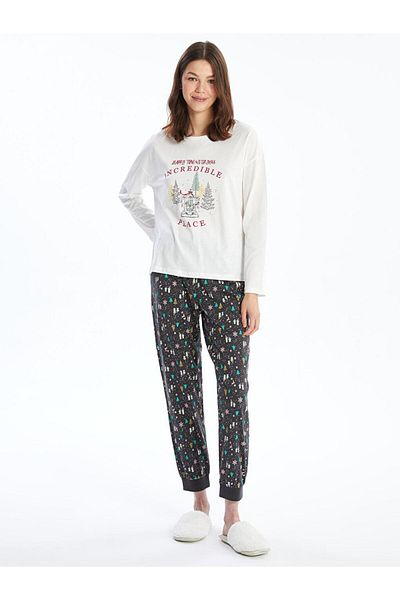 LC Waikiki New Year's Themed Women's Jogger Pajamas Bottom with Elastic Waist
