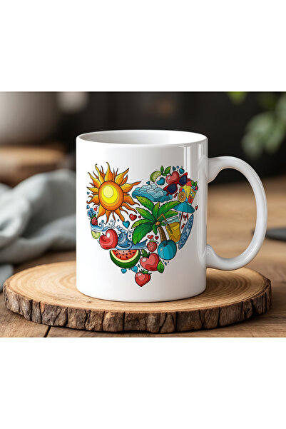 BB TRADE White Ceramic Printed Mug Cup with Heart Summer Creation Design 330ml