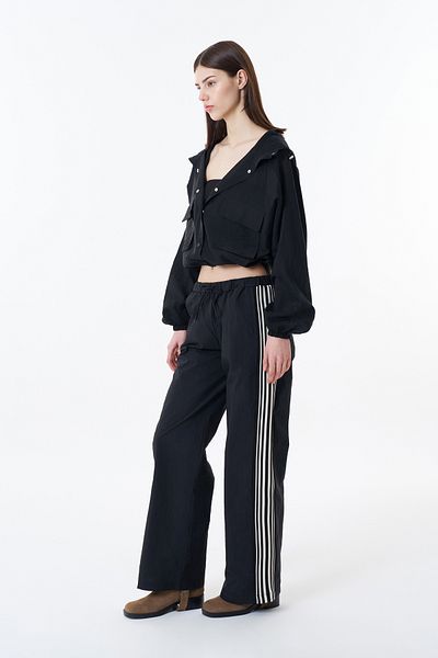 Quzu Double Stripe Elastic Waist Trousers Black