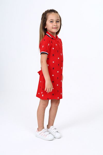 Toontoy Girl's Polo Neck Snap Printed Dress