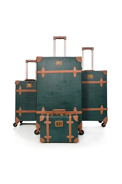 MORANO Morano 4 Piece Classic Full Leather Luggage Set with Spinner Wheels and Safety Lock