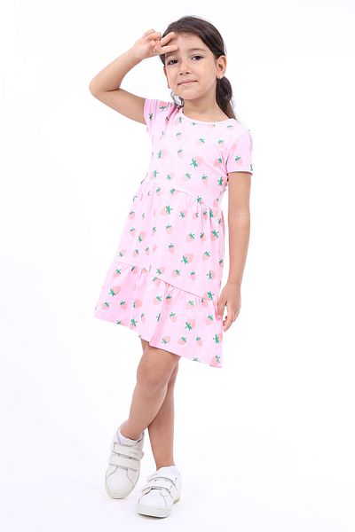 Toontoy Girl's Crew Neck Full Strawberry Print Dress