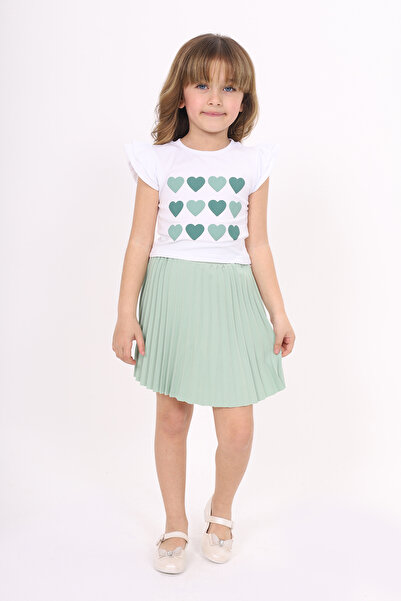 Toontoy Girl's Sleeve Ruffle Heart Printed Skirt Set
