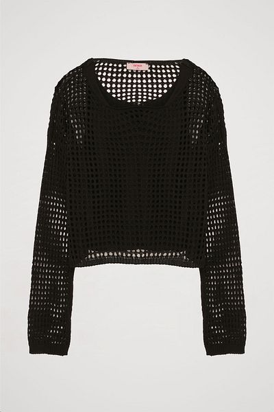 Quzu Black Openwork Double Knitwear