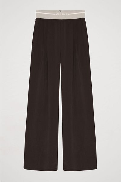 Quzu Anthracite Palazzo Trousers - Ribbed Waist