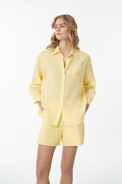 Quzu Yellow Textured Mini Shorts - Elastic Waist