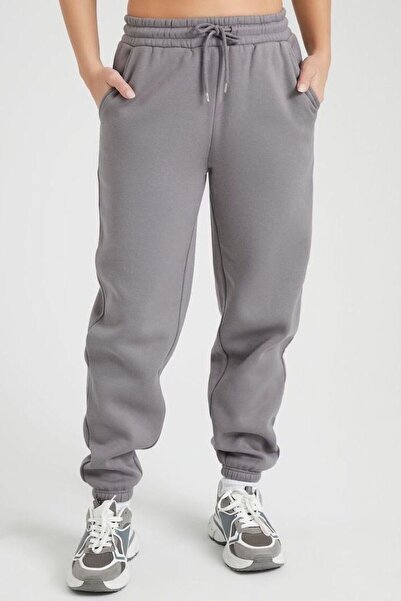 THE WHITE Γυναικείο Φούτερ Λαστιχένιο Πόδι επένδυση fleece Ανθρακί Χρώμα