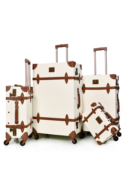 MORANO Morano 4 Piece Classic Full Leather Luggage Set with Spinner Wheels and Safety Lock