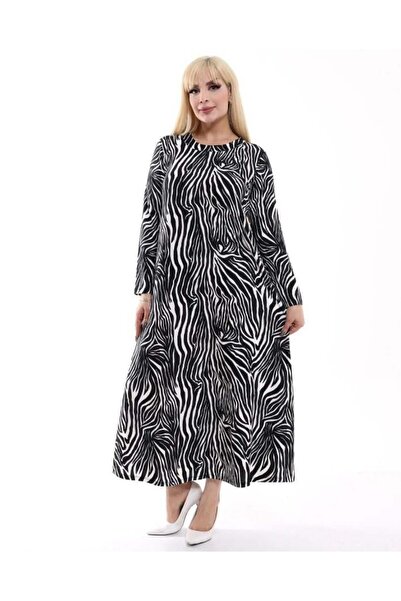 kısmet sepeti فستان نسائي مقاس كبير بنمط حمار وحشي أسود وأبيض ناعم