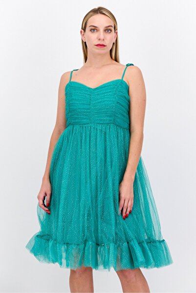 Collective The Label Women Petite Textured Party Mini Dress, Green