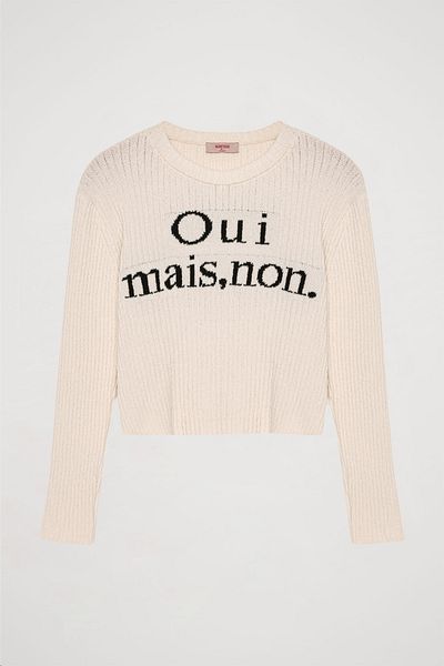 Quzu Ribbed Printed Long Sleeve Knitwear Ecru