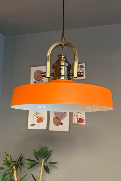 Bamyum Açe Turuncu Tekli Delikli Eskitme Başlık Avize Retro Sarkıt Ofis Showr...