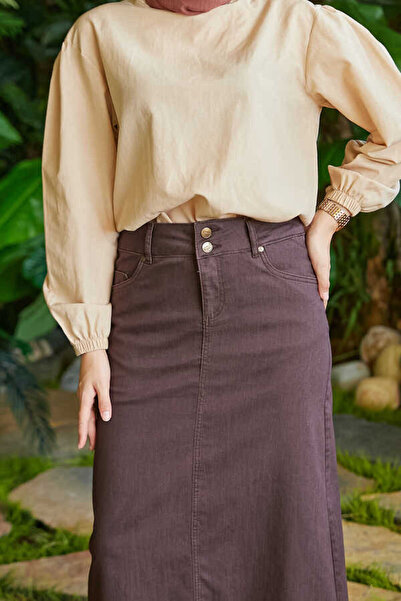 Neways 2254-denim Klasik Etek Kahve