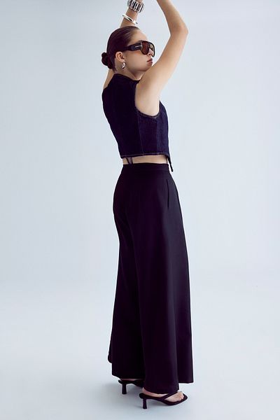 its basic Women's Black Color S5-1 Woven Fabric Super Palazzo Relaxed Fit Fabric Pants