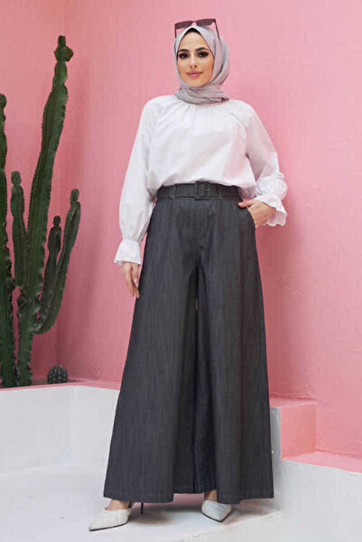 Neways 1153-denim Bol Paça Pantolon Etek Koyu Gri