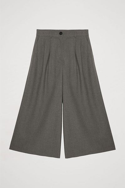 Quzu Pleat Detailed Wide Leg Trousers Dark Gray