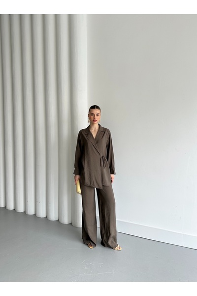 Laluvia Σετ κιμονό με λεπτομέρεια δεμένο γιακά βιζόν - 8459